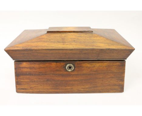 A LATE REGENCY ROSEWOOD DOMED TOP TEA CADDY with fitted interior. 1ft 1ins wide.