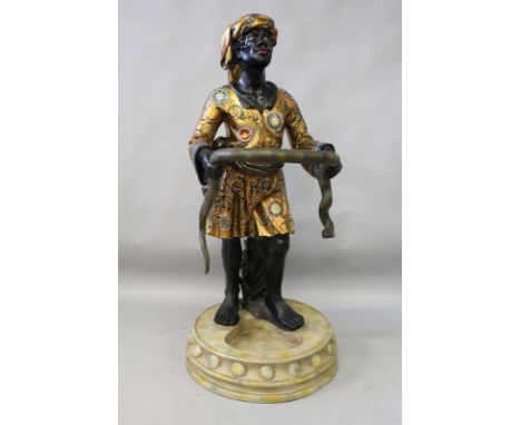 A GOOD CARVED AND PAINTED BLACKAMOOR STICK STAND. 4ft 2ins high.