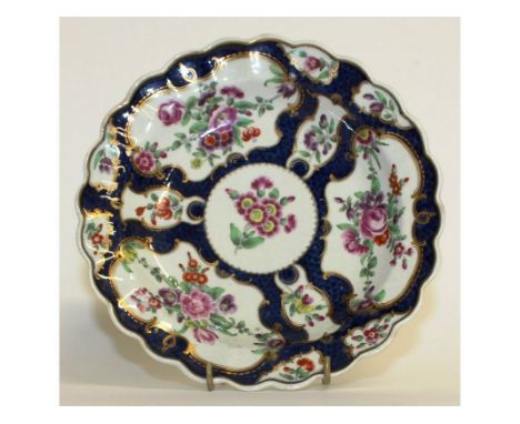 A DR WALL FIRST PERIOD WORCESTER CIRCULAR DISH, CIRCA. 1770.  Blue square mark.  7.5ins diameter.