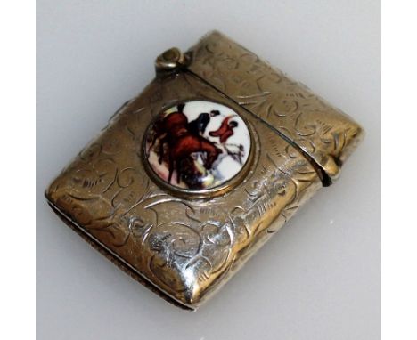 AN EDWARD VII ENGRAVED VESTA CASE, Chester 1903, with a hunting scene.