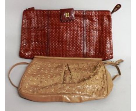 A FENDI RED WOVEN BAG and A LIGHT GALLE BAG