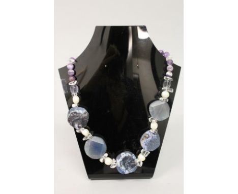 AN AMETHYST, PEARL AND CRYSTAL NECKLACE.