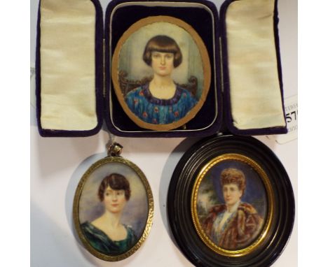 EXTRA LOT: Miss Ellen White, an oval bust portrait miniature, Alexandra Regina, watercolour, signed and dated, 6 x 5 cm, and 