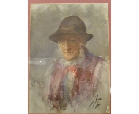Henry Wright Kerr, a portrait of a shepherd, watercolour, monogrammed, 34.5 x 24.5 cm