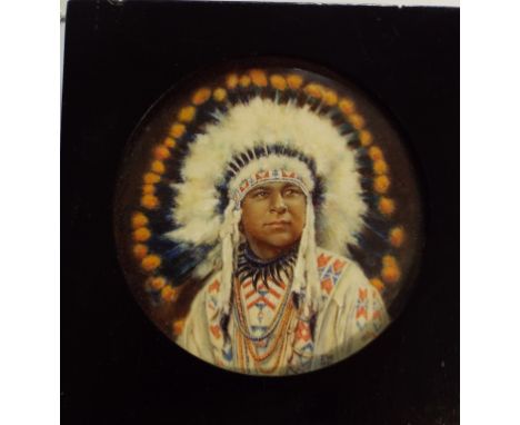 EXTRA LOT: Miss Ellen White, a bust portrait miniature, of a native American gentleman, watercolour, signed and dated, 9.5 cm