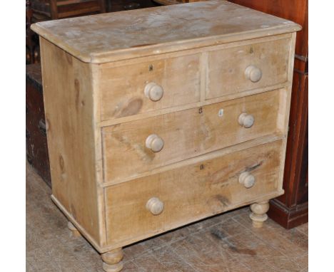 A Victorian stripped pine chest, of four drawers, 84 cm wide, and a metal bound pine travelling trunk (2)