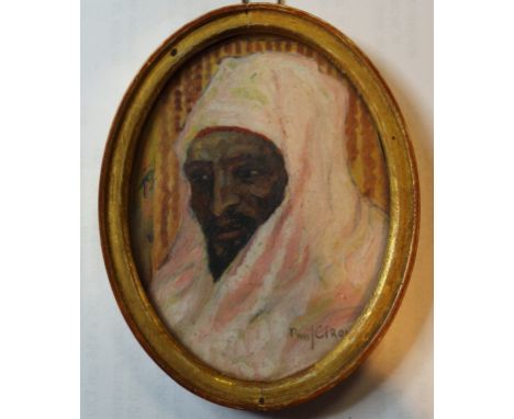 A Paul Cirou, an oval bust portrait, of an Arab gentleman, gouache, signed, 8 cm high
