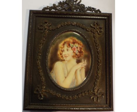 EXTRA LOT: Miss Ellen White, an oval bust portrait miniature, Flora, watercolour, signed, 9 x 7 cm