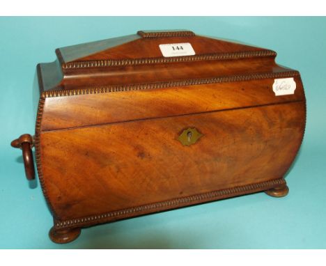 A Victorian mahogany tea caddy, of sarcophagus form, 35 cm wide
