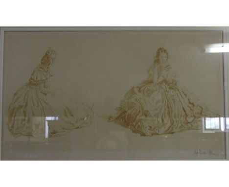 A William Russell Flint print, of two ladies, signed in pencil to the margin, and a Michael Lyne hunting print, signed in pen