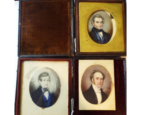 A bust portrait miniature, inscribed verso The Reverend E B Bagshawe, on ivory, and two others (3)