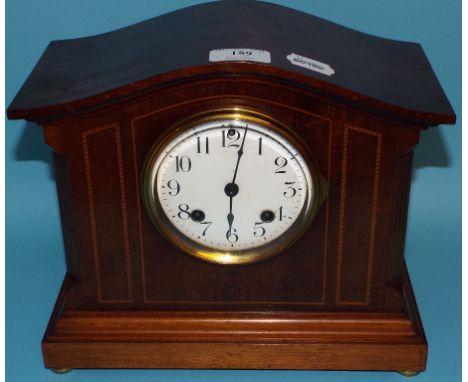 An inlaid mahogany mantel clock, 24.5 cm high Condition report Report by NG

Pendulum present.