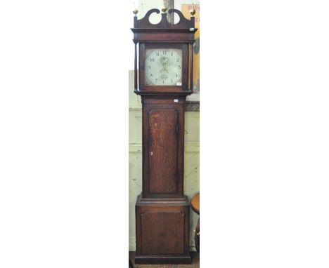 A longcase clock, the 28 cm square painted dial signed R Pugh, Newtown, with Arabic numerals and subsidiary seconds dial, fit