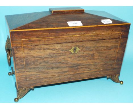 A Victorian rosewood tea caddy, of sarcophagus form, 35 cm wide