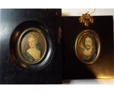 An oval portrait miniature, of Charles I, by John Hoskins, watercolour on paper, inscribed verso, 5 x 4 cm, and a printed por