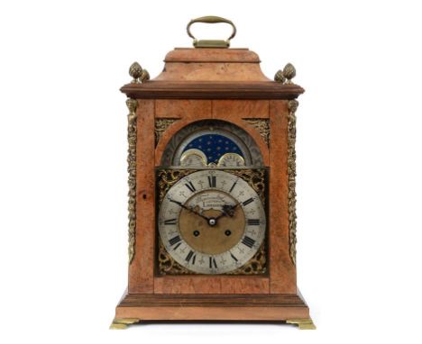 An 18th century style bracket clock, the 17 cm arched square brass dial signed Thomas San, London on a plaque, with Roman num