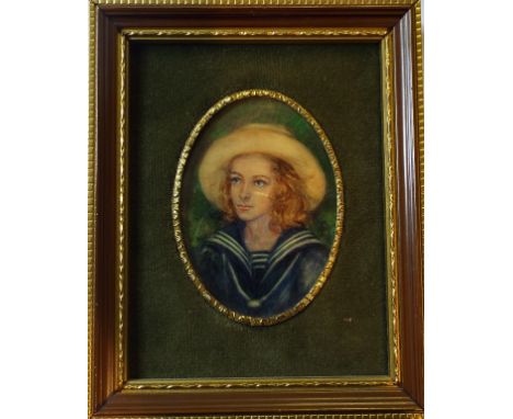 An oval bust portrait miniature, Bjorn Andresen, watercolour, label verso, 7 x 5 cm