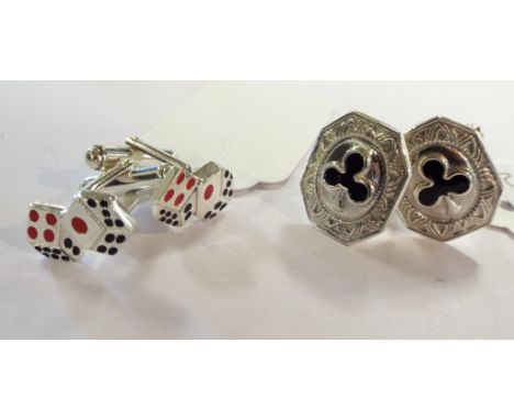 Two pairs of silver and enamel gambling themed cufflinks (2)