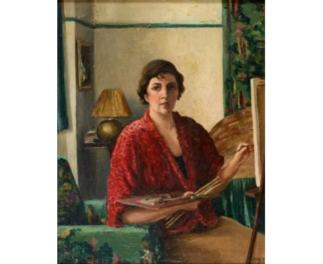 Ethel Warwick, a self portrait in her studio, oil on canvas, signed and dated '34, 47.5 x 37 cm  See illustration Condition r