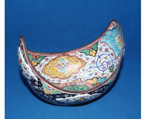 A Kashmiri enamel bowl, with painted decoration, 15 cm wide