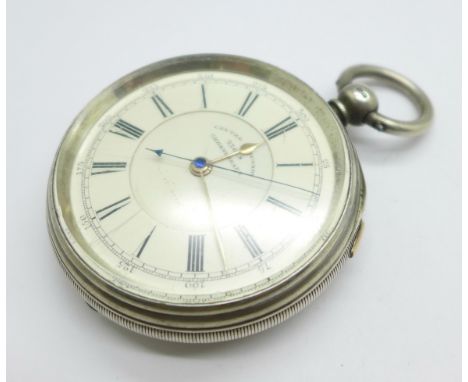 A silver cased centre seconds chronograph pocket watch, H White, 104, Market St., Manchester, the case hallmarked Chester 189