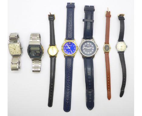 A gentleman's Rotary wristwatch, a digital Citizen quartz and five other watches 