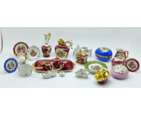 A collection of Limoges trinket pots, miniature tea set, plates, etc. 