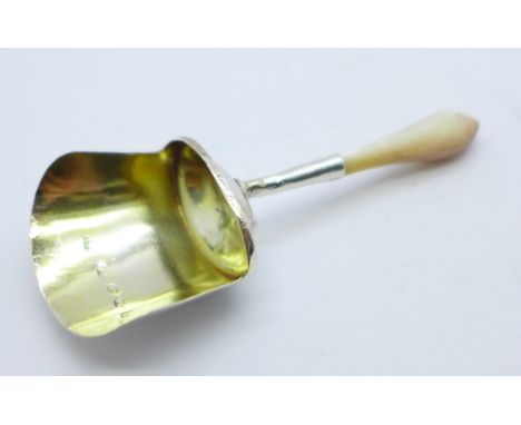 A George III silver caddy spoon, Birmingham 1804, Samuel Pemberton, (possibly replacement handle) 