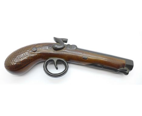 A Bourne Denby stoneware flintlock pistol spirit flask, 25cm 