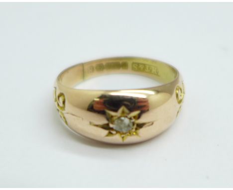 An Edwardian 9ct gold and diamond ring, Birmingham 1907, 2.7g, K 