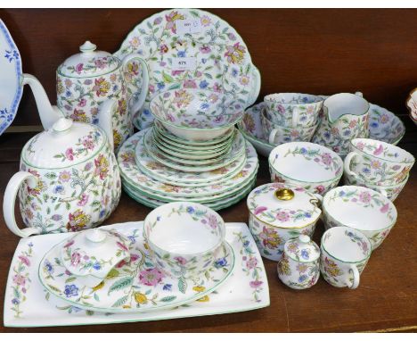 Minton Haddon Hall teawares, teapot, coffee pot, cups, saucers, side plates, etc., teapot lid and one cup and saucer a/f 