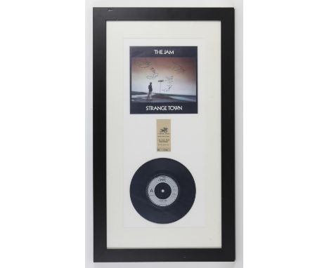 The Jam Strange Town - Picture-sleeve 7 inch single, fully signed by all three members, Paul Weller, Bruce Foxton and Rick Bu