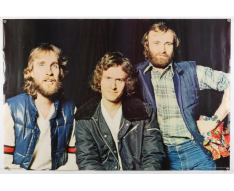 Two Genesis related posters, Pace Minerva commercial poster (1980) showing Rutherford, Banks & Phil Collins & Peter Gabriel 1