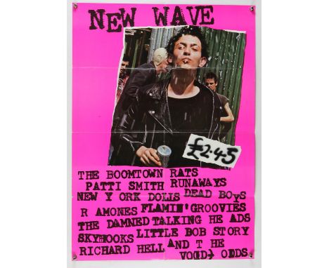 New Wave LP Promo Poster 1977, featuring punk bands such as The Ramones, The Damned, The Dead Boys, Richard Hell & The Void-O