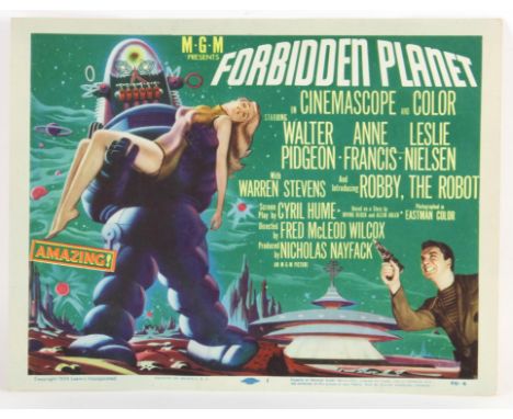 Forbidden Planet (1956) US Title Lobby card, starring Robby the Robot, paper backed, 11 x 14 inches. 