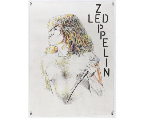 Led Zeppelin' - Original hand painted artwork on thick paper by John Judkins, signed and dated 70, flat, 51 x 69 cm.Backgroun