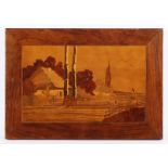Landschaft mit Gehöft, Marketerie, 33,5 x 47,5