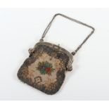 Handtasche, Perlstickerei, Silber