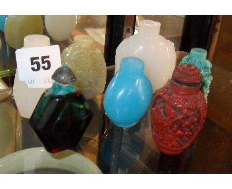 Seven various Chinese snuff bottles including malachite & jade etc