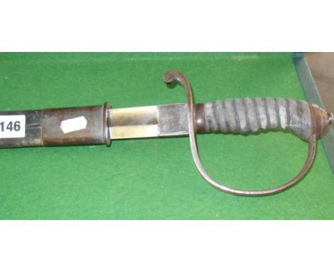 19th c. British Army short sword & leather scabbard Please note that we are unable to post this item overseas