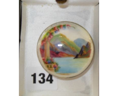 Silver & enamel circular pill box with Italian lake scene decoration, 1931 B'ham