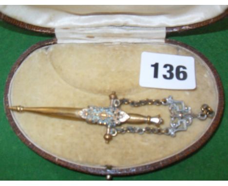 19th c. French chatelaine scissors in the form of a dagger in a scabbard