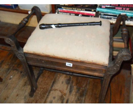 Edwardian piano stool with sheet music, and a recorder