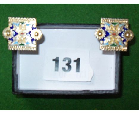 Pair of Russian silver & enamel studs