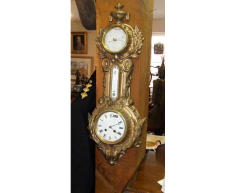 Victorian clock barometer in ornate gilt metal case