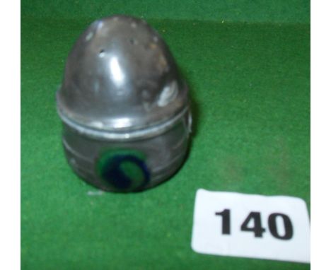Liberty's Tudric pewter pounce pot with enamel cartouches