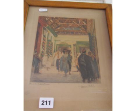 Colour print of Tunis souk by Jeanne THIL (1887-1968), signed