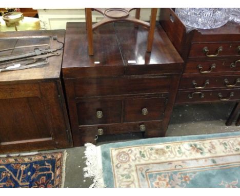 A George III mahogany nightstand and a similar commode (cut down)
