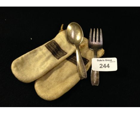 Tiffany & Co: A silver child's fork and spoon, each in the original beige felt and brown label pouch