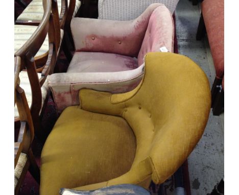 A Victorian rosewood framed button back armchair and a small Edwardian upholstered chair